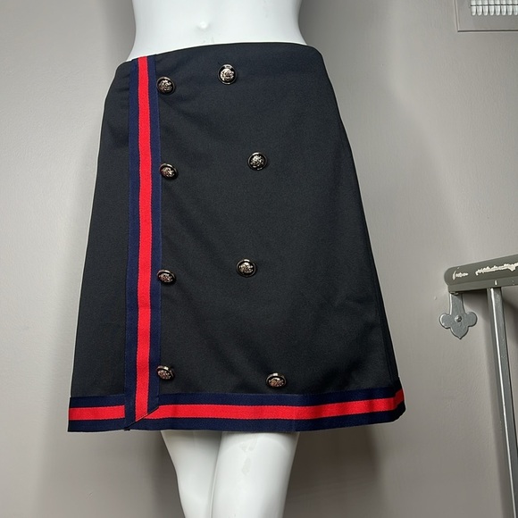 Sz 4-6 Black with Blue Red Ribbon and 8 Buttons Elastic Back Lined Mini Skirt - Picture 1 of 5